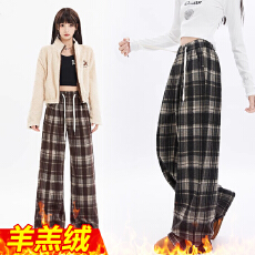 批发<b class='q'>孕妇</b><b class='q'>格子</b>裤女春秋款外穿新款复古<b class='q'>休闲</b>毛呢阔腿裤春季直筒长裤秋装