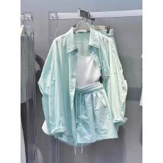 批发清纯系夏日穿搭绿色防晒衣<b class='q'>衬衫</b>短裤防晒服休闲运动套装女2025新款