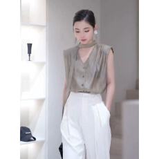 批发法式小资高级感超好看上衣今年流行洋气减龄灰绿色飘带<b class='q'>t</b><b class='q'>恤</b>女<b class='q'>夏季</b>