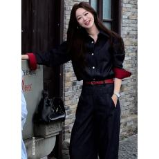 批发2026复古<b class='q'>牛仔</b>风<b class='q'>衬衫</b>阔腿裤两件套女春季气质新款高级感松弛感套装