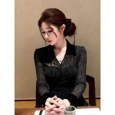 批发黑色上衣女冬超好看内搭高端设计感独特漂亮<b class='q'>气质</b>掐腰法式小资衬衫