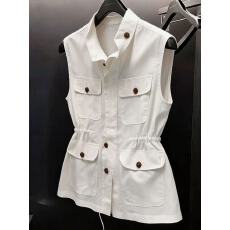 批发法式小资独特漂亮时尚洋气上衣轻奢高级感白色无袖马甲衬衫女春季