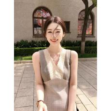 批发法式复古格纹无袖<b class='q'>连衣裙</b>女2026春季新款收腰显瘦气质小个子背心裙