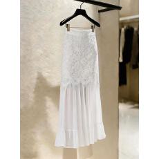 批发白色蕾丝拼接半身裙女2026新款春气质高腰显瘦中长款包臀网纱<b class='q'>裙子</b>