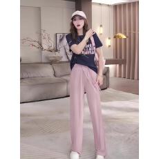 批发夏季韩剧穿搭微胖减龄显瘦字母短袖T恤垂感直筒休闲裤两件<b class='q'>套装</b>女