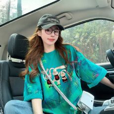 批发首发100%纯棉/后包领宽松短袖T恤女可爱风卡通减龄中长款<b class='q'>上衣</b>潮