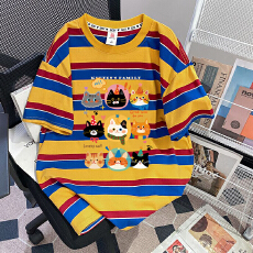 批发实拍95棉色织条+领索罗<b class='q'>纳</b>+包边拉肩特大码300斤条纹短袖t恤