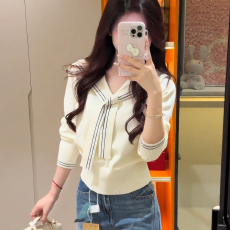 批发包芯纱洗水 天猫品质 海军领披肩针织打底毛衣女