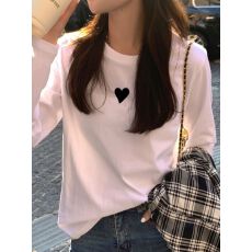 批发21支纯棉-210克（100%棉） 秋装长袖T恤女宽松上衣印花