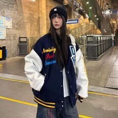 批发原版刺绣【双面尼绒-100%涤-500克】高街字母棒球<b class='q'>服</b>