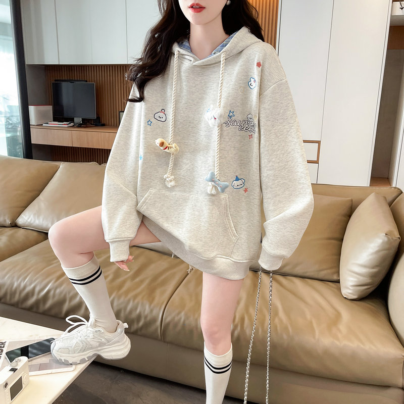 MY16657# 华棉棒球服新款连帽上衣大码学院风复古宽松卫衣女女裝貨源服...