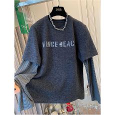 批发原版面料220克纯棉宽松长袖T恤<b class='q'>女</b>早秋<b class='q'>大码</b>显瘦假两件内搭