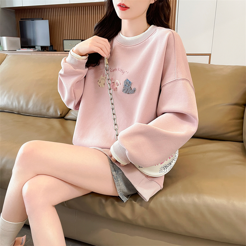 MY16658# 华棉复合新款上衣大码学院风复古宽松卫衣女女裝貨源服裝批發