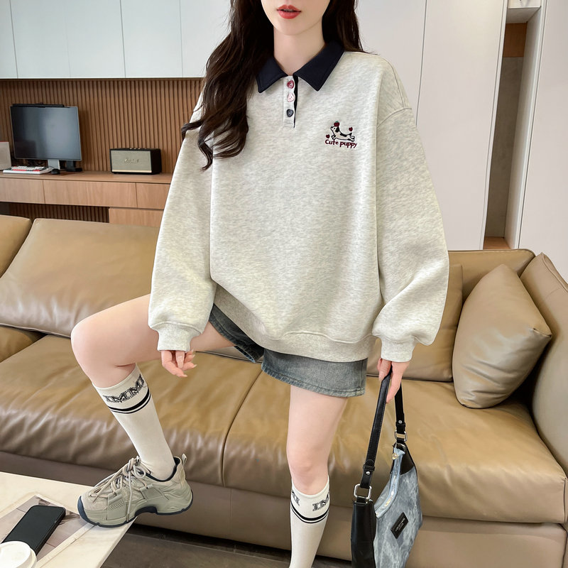 실사 320 그램 후아 면 복합 빅 사이즈 여성 의류 봄 가을 얇은 긴팔 후드티 여성 한국 스타일 루즈핏 디자인 센스 맨위