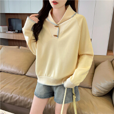 批发实拍320克华棉复合<b class='q'>大码</b>女装春秋薄长袖卫衣女<b class='q'>韩版</b>宽松设计感上衣