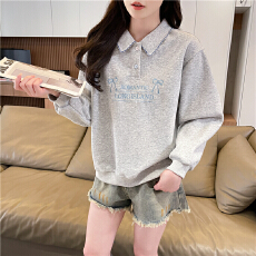 批发实拍320克华棉复合<b class='q'>大码</b>女装春秋薄长袖卫衣女<b class='q'>韩版</b>宽松设计感上衣