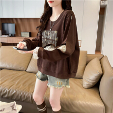 批发实拍320克华棉复合<b class='q'>大码</b>女装春秋薄长袖卫衣女<b class='q'>韩版</b>宽松设计感上衣