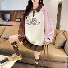 批发实拍320克华棉复合<b class='q'>大码</b>女装春秋薄长袖卫衣女<b class='q'>韩版</b>宽松设计感上衣