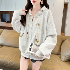 批发实拍320克华棉复合大码女装春秋薄长袖开衫<b class='q'>卫衣</b>女<b class='q'>宽松</b>设计感上衣