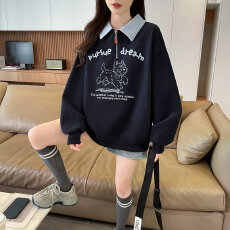 批发实拍华棉复合<b class='q'>大码</b><b class='q'>女装</b>春秋薄长袖卫衣女韩版宽松设计感上衣