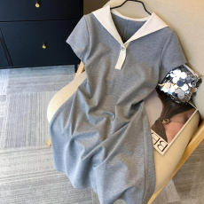 批发40支1*1<b class='q'>纯棉</b>韩系学院风灰色海军领气质减龄收腰<b class='q'>连衣裙</b>女