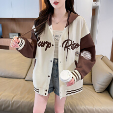 批发实拍华棉棒球服早春新款连帽设计感外套女<b class='q'>韩版</b>宽松字母上衣潮