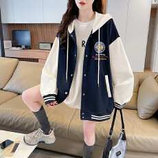 批发实拍华棉棒球服早春新款连帽设计感外套女<b class='q'>韩版</b>宽松学生上衣潮