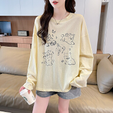 批发实拍雪花棉约65棉35涤防晒<b class='q'>T</b><b class='q'>恤</b><b class='q'>长袖</b>新款<b class='q'>宽松</b>休闲慵懒上衣女