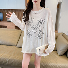 批发实拍雪花棉约65棉35涤防晒<b class='q'>T</b><b class='q'>恤</b><b class='q'>长袖</b>新款<b class='q'>宽松</b>休闲慵懒上衣女