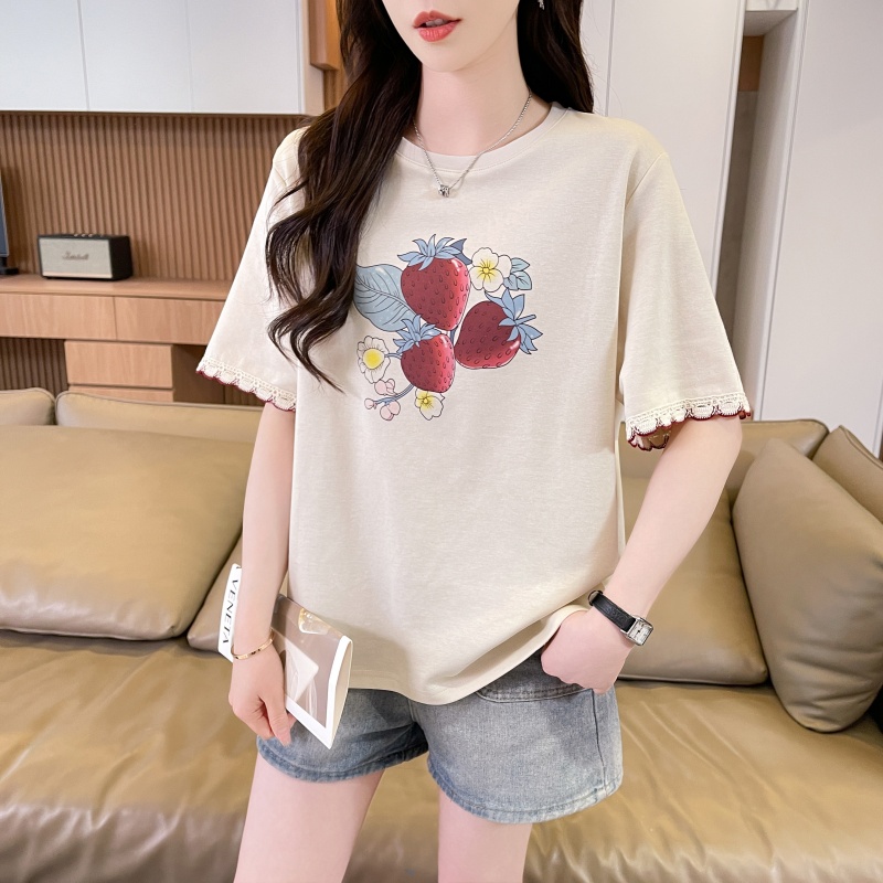 RY3234# 实拍棉质短袖t恤女夏季新款设计感小个子休闲显瘦上衣ins