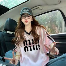 批发【原版面料/后包领】球衣运动风宽松<b class='q'>T</b><b class='q'>恤</b>女<b class='q'>中长款</b>V领设计感上衣