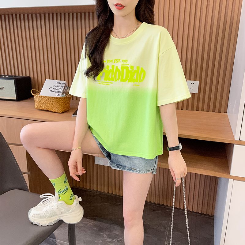 RY4370# 纯棉/后包领/宽松短款时尚拼色扎染上衣