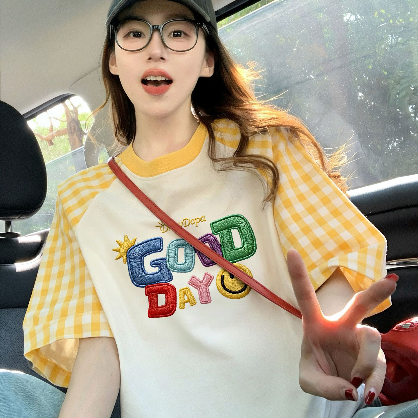 220 그램 순면 이후 패키지 칼라 체크무늬 배색 삽입 어깨 반팔 티셔츠 여성 2026 여름 프린트 맨위