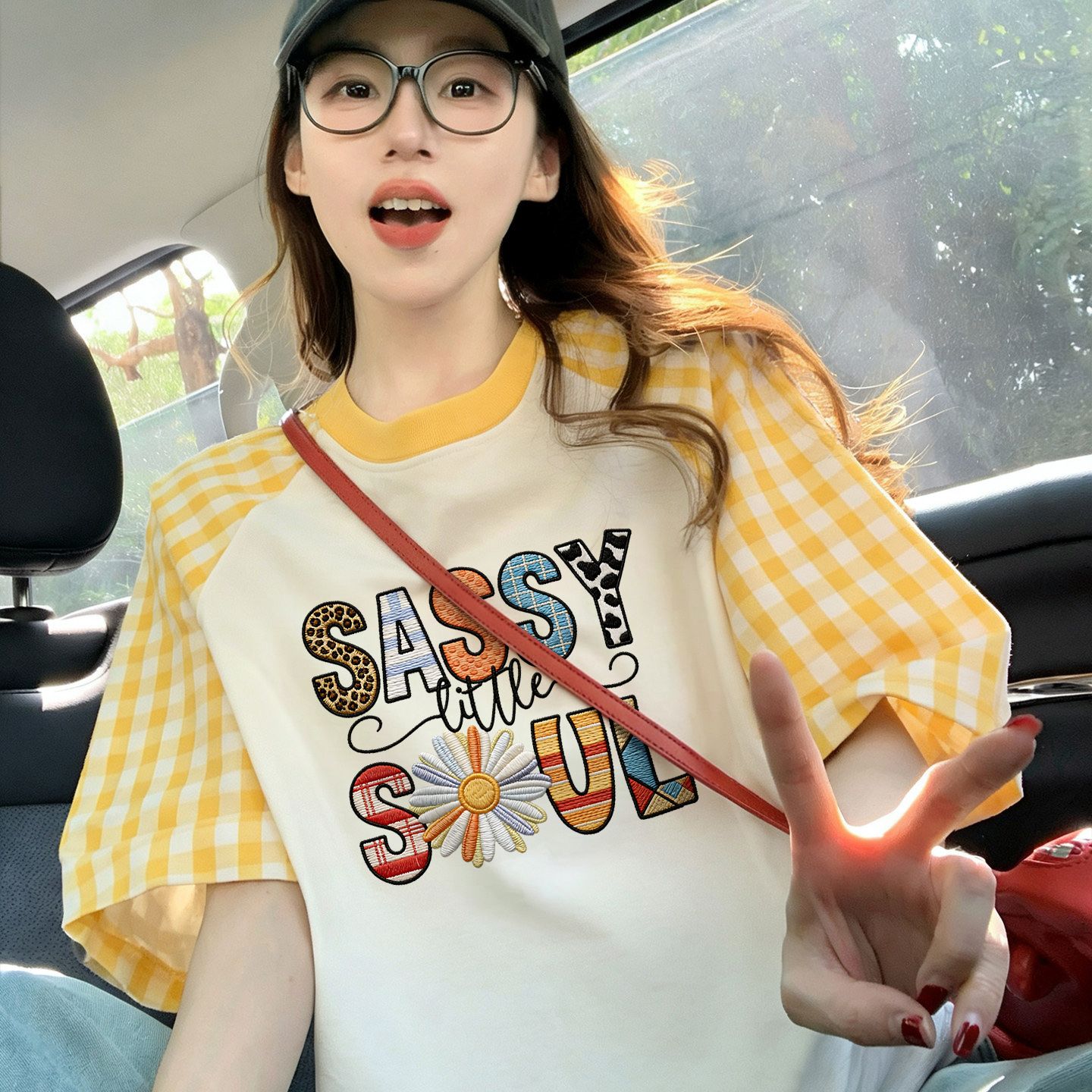 220 그램 순면 이후 패키지 칼라 체크무늬 배색 삽입 어깨 반팔 티셔츠 여성 2026 여름 프린트 맨위