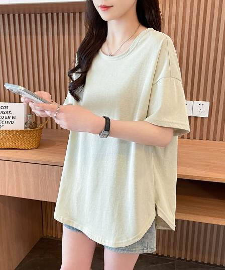 실사 50 면 눈꽃 면 반팔 티셔츠 루즈핏 가을 어깨 기초 다용도 미니멀리즘 느긋한 여름 맨위