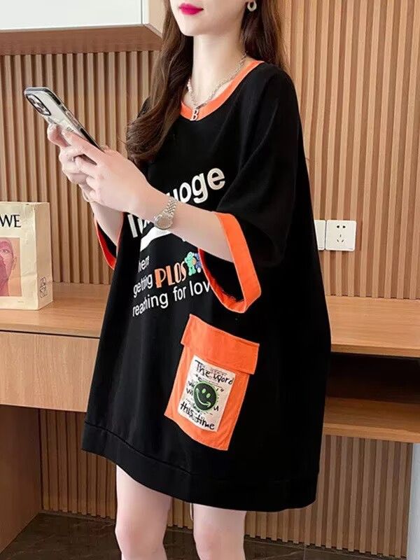 흔들어서 톤 품질 순면 이후 패키지 칼라 중간 길이 무거운 작업 반팔 티셔츠 여성