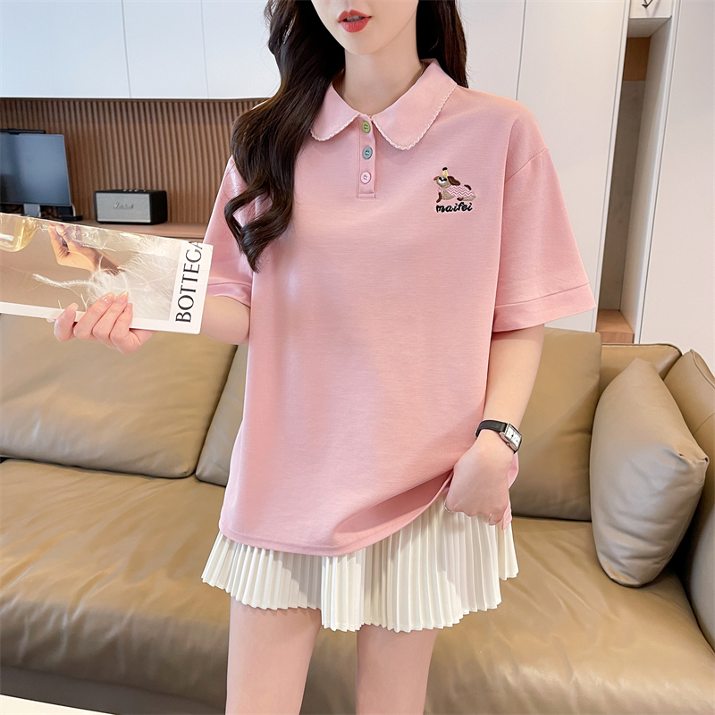 실사 눈꽃 구슬 그라운드 op 칼라 반팔 티셔츠 여성 자수 맨위