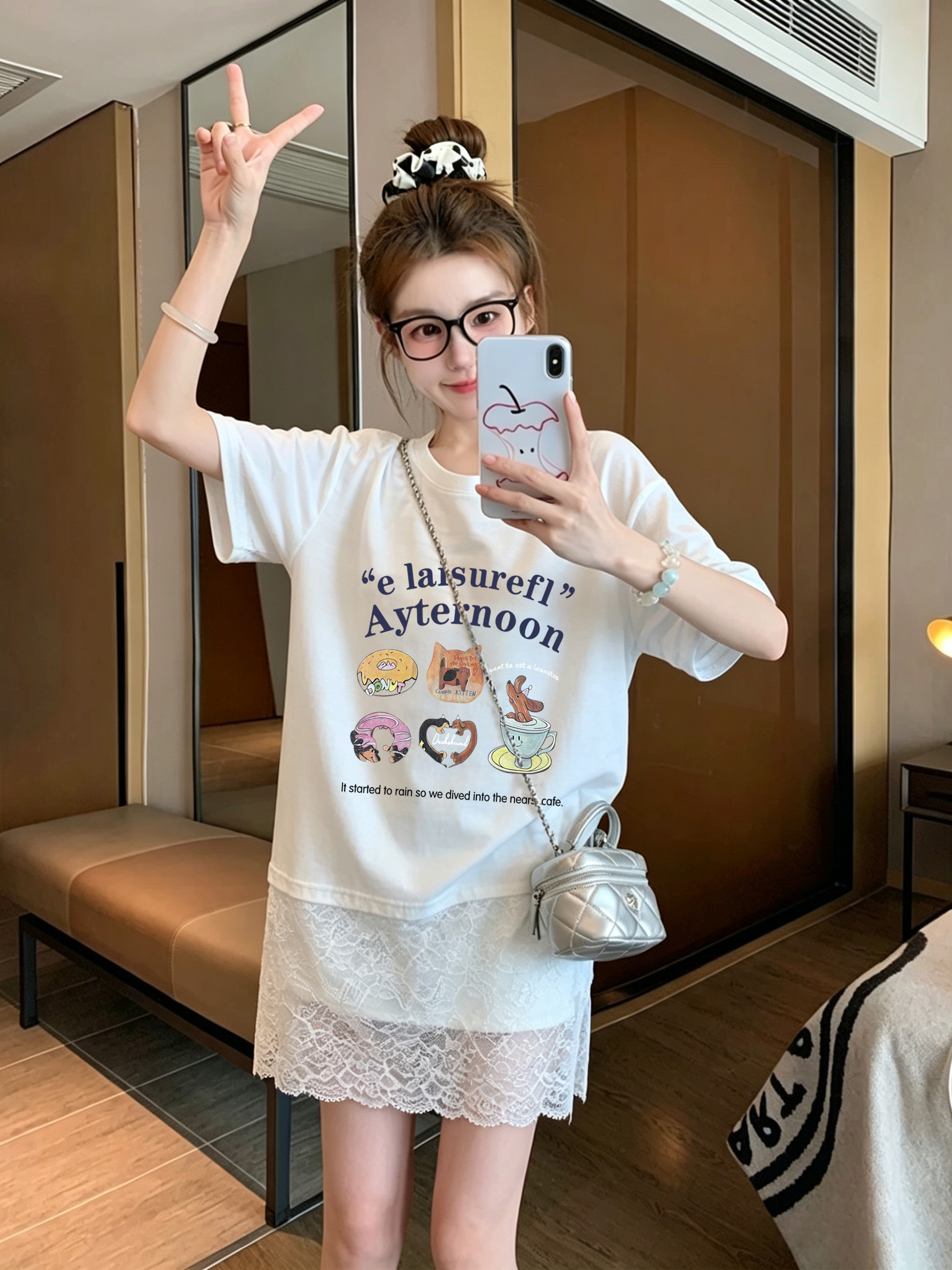 40 더블 실 순면 210 그램 특별 빅 사이즈 300 근 작은 대중 레이스 조각 프린트 반팔 티셔츠 여성
