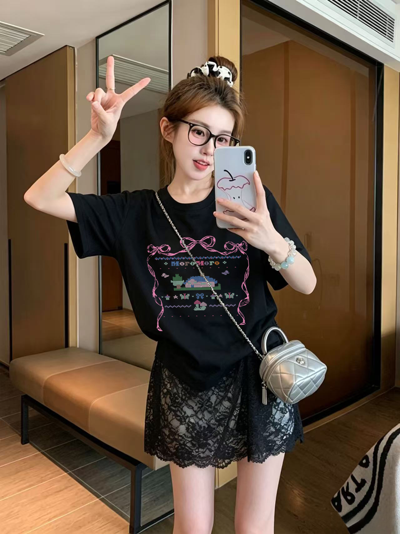 40 더블 실 순면 210 그램 특별 빅 사이즈 300 근 작은 대중 레이스 조각 프린트 반팔 티셔츠 여성