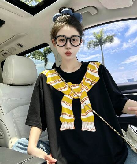 200그램 순면 300 근 루즈핏 프린트 티셔츠 여름 새로운 알파벳 가을 어깨 반팔 여성