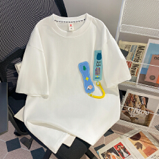 批发实拍230克潮牌棉 大码300斤设计感短袖T恤男女情侣立体装饰