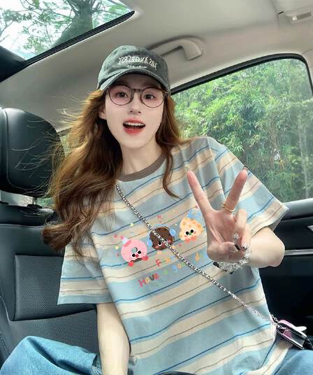 원본 컬러 짜임 기사 90 면 10 폴리 에스터 좋은 면 리브 칼라 이후 패키지 칼라 루즈핏 다용도 티셔츠 여성