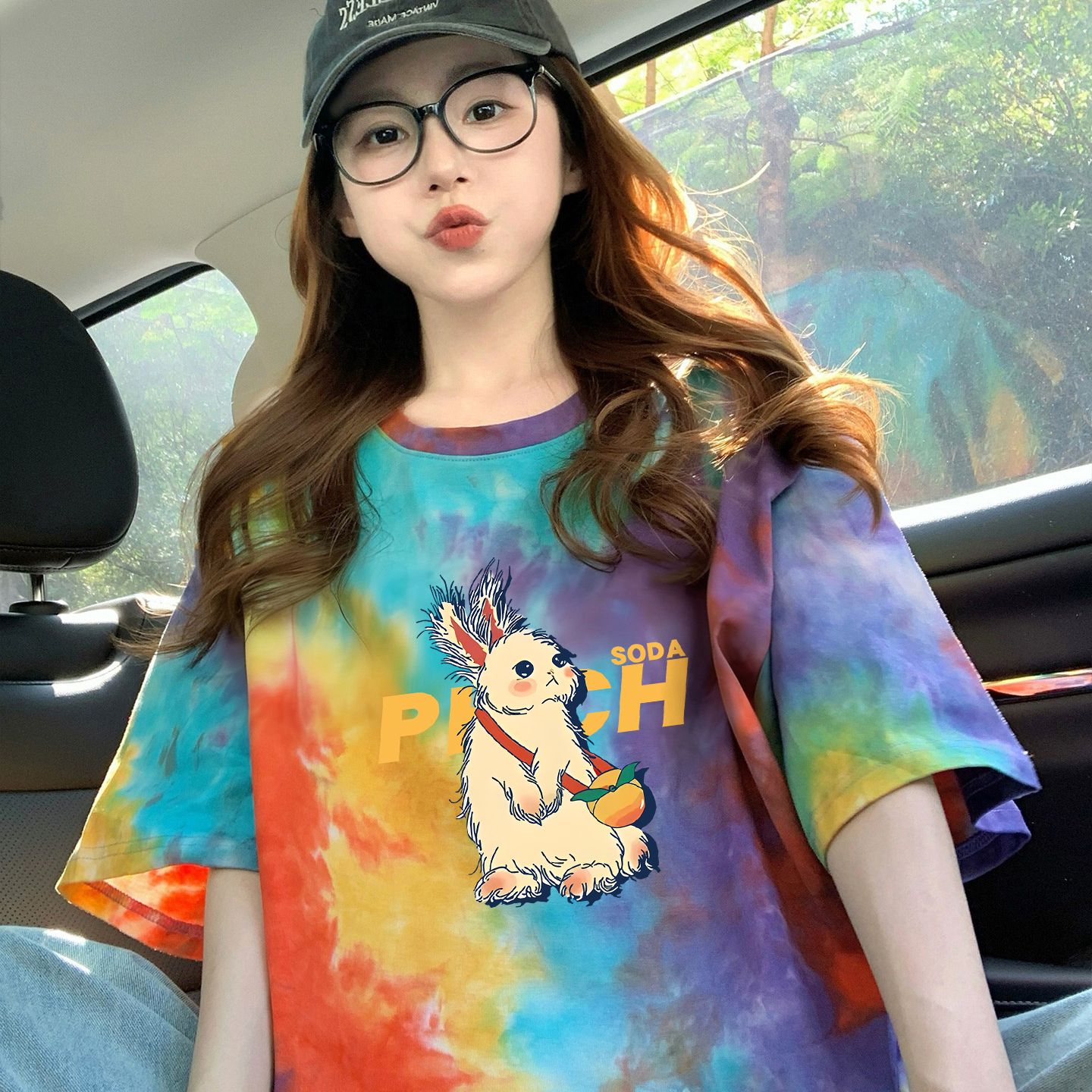 210 그램 순면 이후 패키지 칼라 색상 색 후광 염색 루즈핏 티셔츠 여성 디자인 센스 프린트 슬림해 보이는 맨위 트렌디