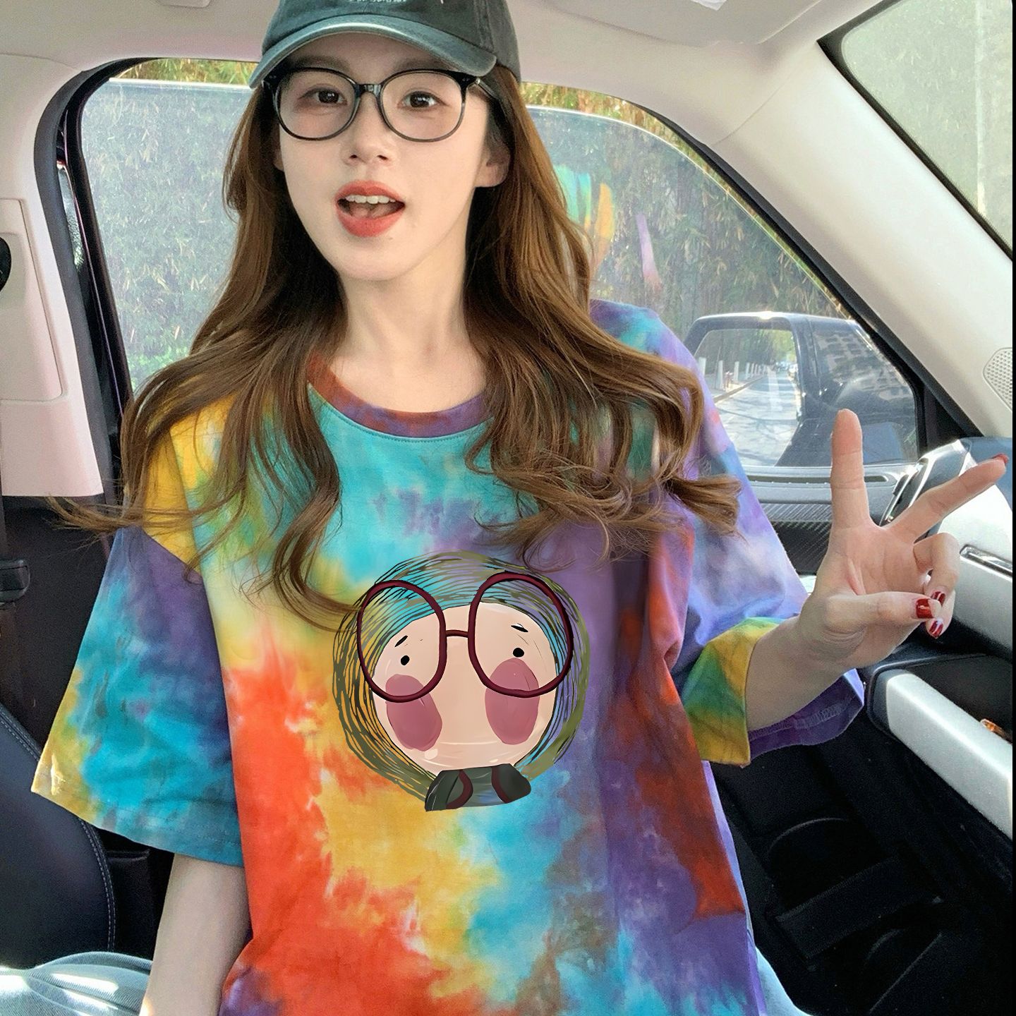 210 그램 순면 이후 패키지 칼라 색상 색 후광 염색 루즈핏 티셔츠 여성 디자인 센스 프린트 슬림해 보이는 맨위 트렌디