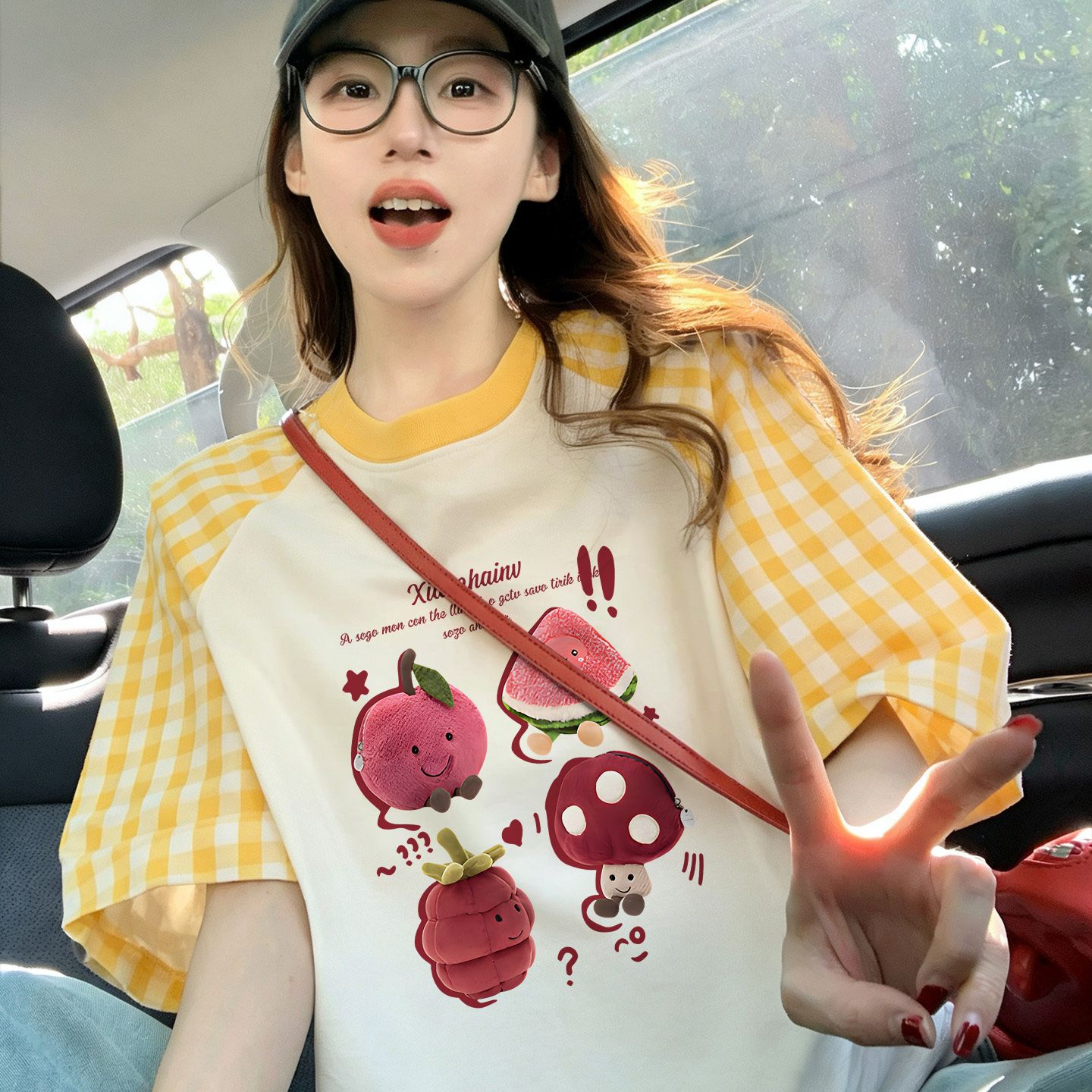 220 그램 순면 이후 패키지 칼라 체크무늬 배색 삽입 어깨 반팔 티셔츠 여성 2026 여름 프린트 맨위