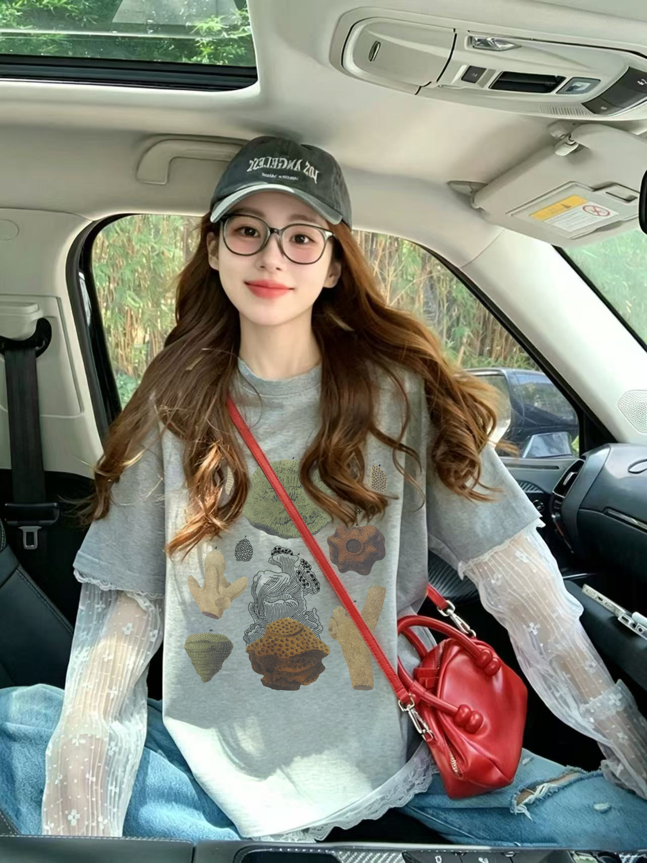 40 더블 실 순면 210 그램 특별 빅 사이즈 300 근 망사 패치워크 페이크 레이어드 반팔 티셔츠