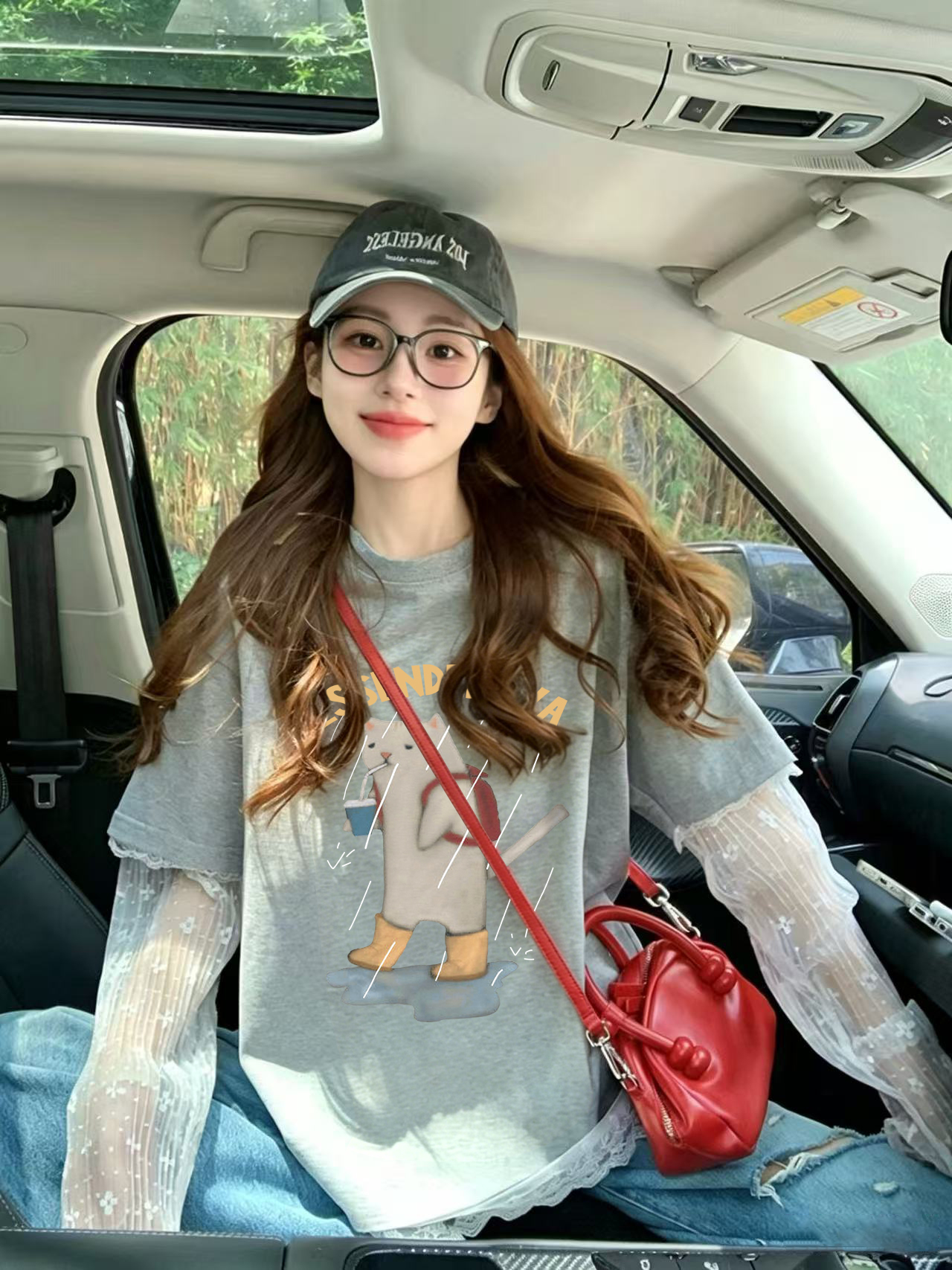 40 더블 실 순면 210 그램 특별 빅 사이즈 300 근 망사 패치워크 페이크 레이어드 반팔 티셔츠