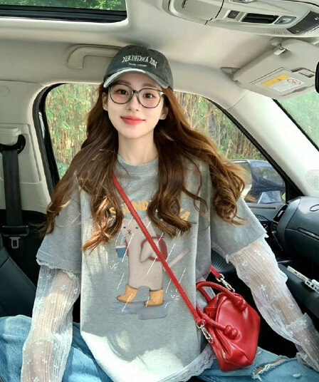 40 더블 실 순면 210 그램 특별 빅 사이즈 300 근 망사 패치워크 페이크 레이어드 반팔 티셔츠