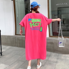 批发微胖女装显瘦减龄遮肉大码<b class='q'>连衣裙</b>夏胖mm纯棉宽松直筒长裙