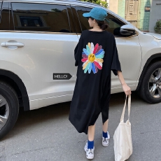 批发微胖女装显瘦减龄遮肉大码<b class='q'>连衣裙</b>夏胖mm纯棉宽松直筒长裙